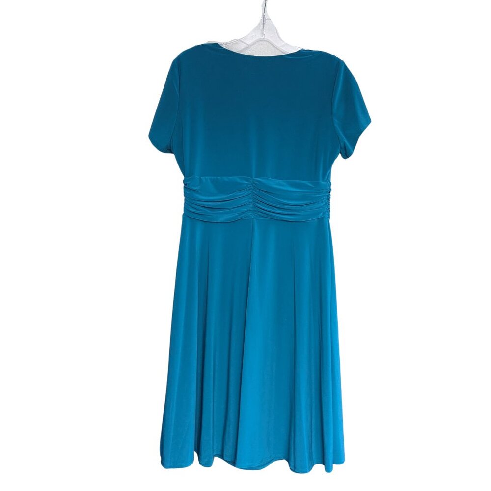 R&M Richards Petite Teal Fit & Flare Dress Rhinestone Buckle NWT | Size 8P - Picture 3 of 6